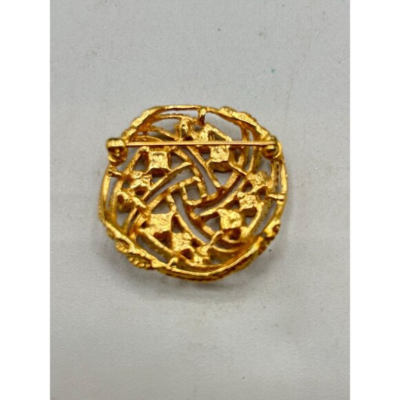 Vintage Rhinestones Pin Brooch Gold Tone Round Circle Domed Intersected Design - Picture 5 of 6